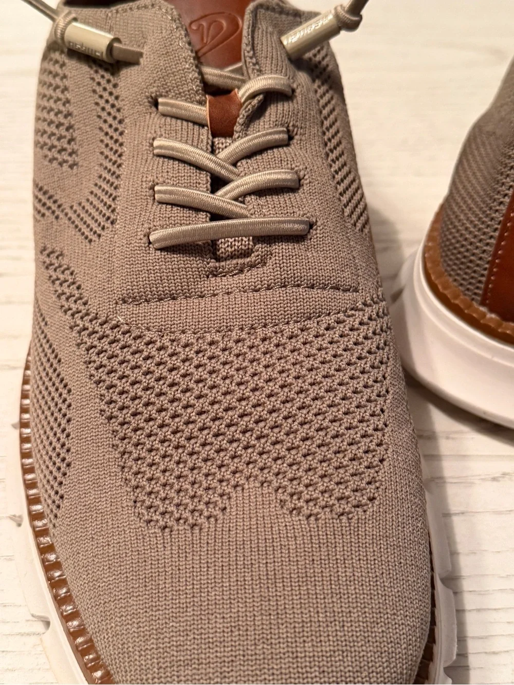 Men's Taupe Knit Derby Shoes with Contrast Trim